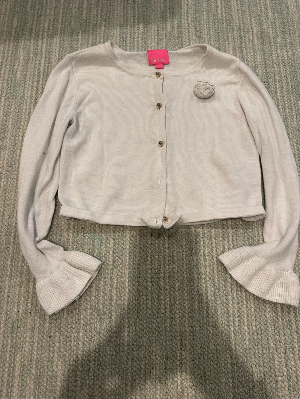 Lilly Pulitzer Cream Cropped Cardigan with Rosette
